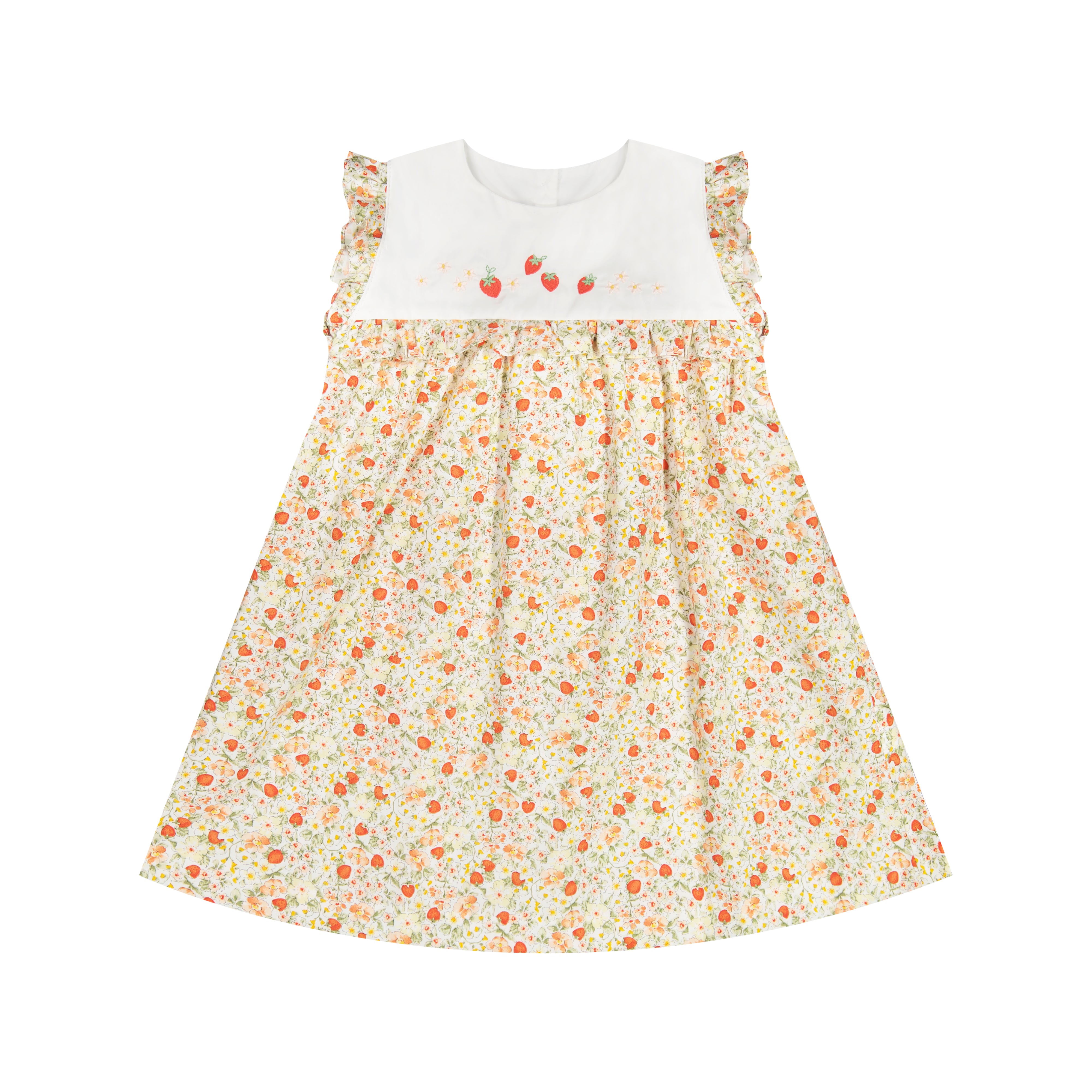 Strawberry Print Cotton Dress with Embroidered Yoke 6y Strawberry Print Cotton Dress with Embroidered Yoke 6y