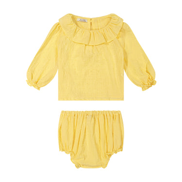 Exclusive Claudine Blouse and Olive Bloomers, Sunshine Swiss Dot
