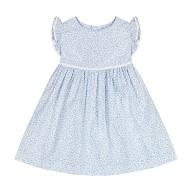 Floral Dress with Ric Rac Trim, Blue Ditsy