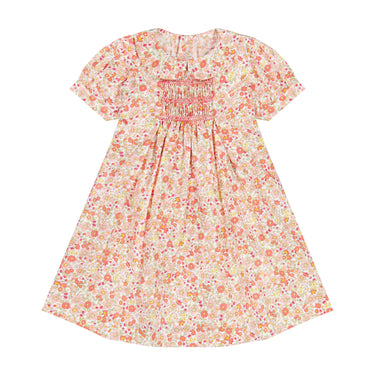 Floral Cotton Smocked Dress, Peach Floral