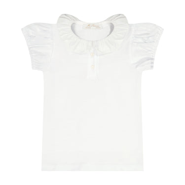 Cotton Jersey Polo with Ruffle Collar, White