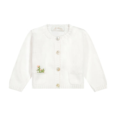 Hand-Embroidered Cotton Knit Cardigan, Ivory
