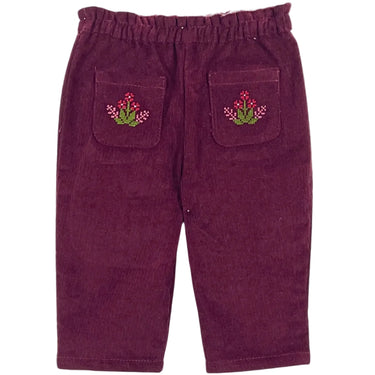 Bruges Baby Corduroys, Embroidered Burgundy