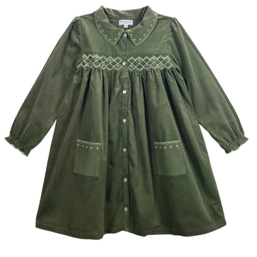 Cassie Corduroy Smocked Dress, Olive