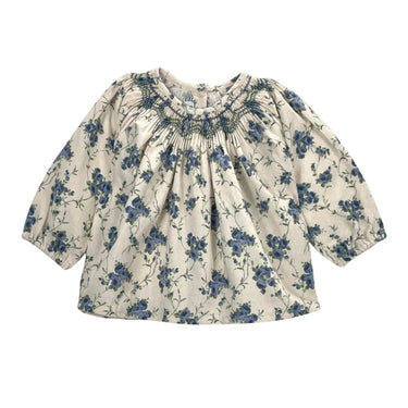 Livia Brushed Cotton Blouse, Blue Floral