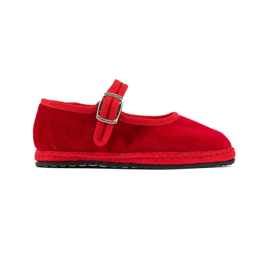 Velvet Mary Janes Cherry Red