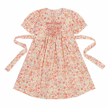 Floral Cotton Smocked Dress, Peach Floral