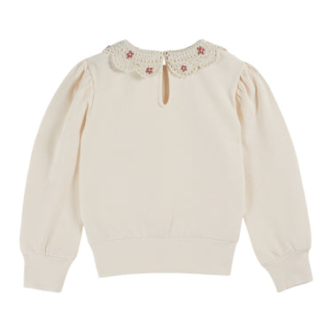 Embroidered Cherry Collar Sweatshirt, Creme