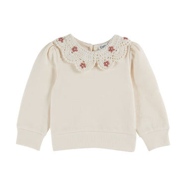 Embroidered Cherry Collar Sweatshirt, Creme