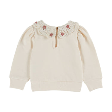 Embroidered Cherry Collar Sweatshirt, Creme