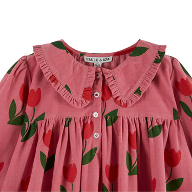 Collared Dress, Large Tulips