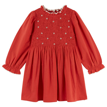 Embroidered Smocked Dress, Morello Cherry