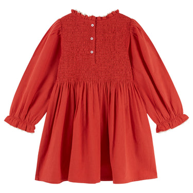Embroidered Smocked Dress, Morello Cherry