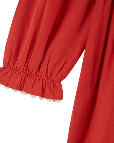 Embroidered Smocked Dress, Morello Cherry