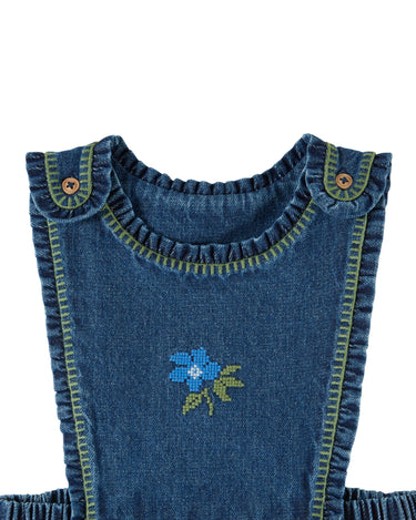 Denim Embroidered Apron Dress