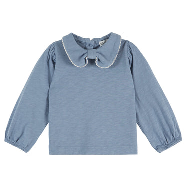 Long-sleeve Bow Collar Tee, Blue