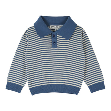 Striped Polo Sweatshirt, Ocean