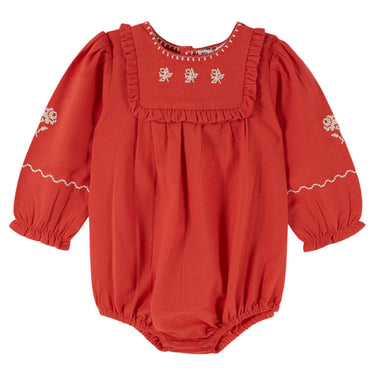 Embroidered Baby Romper, Morello Cherry