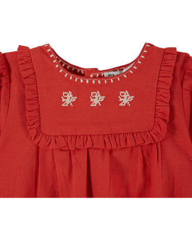 Embroidered Baby Romper, Morello Cherry