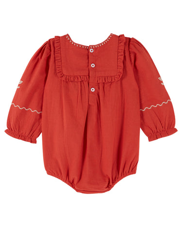 Embroidered Baby Romper, Morello Cherry