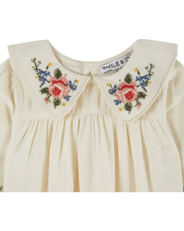 Cross-Stitch Baby Romper, Ecru
