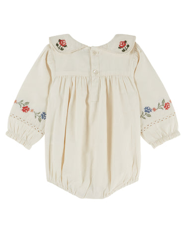 Cross-Stitch Baby Romper, Ecru