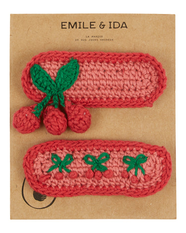 Set of Two Crochet Hair Clips, Rose