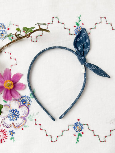 Side Bow Hairband, Needlework Blue