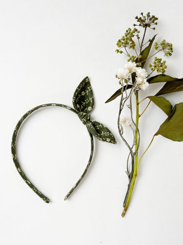 Side Bow Hairband, Needlework Green