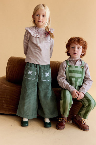 Ollie Trousers, Green Corduroy with Pocket Embroidery