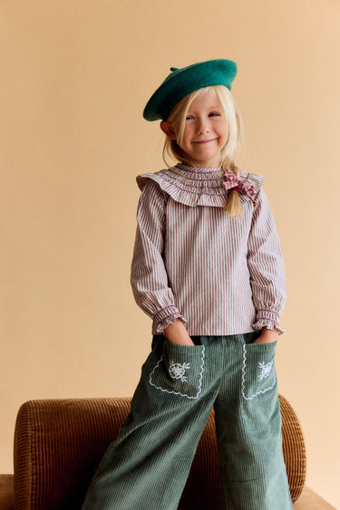 Ollie Trousers, Green Corduroy with Pocket Embroidery