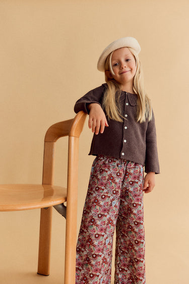 Ollie Trousers, Burgundy Flowers