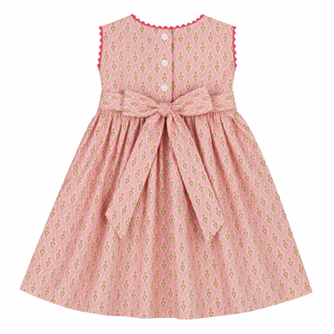 Smocked Cotton Dress, Geometric Pink