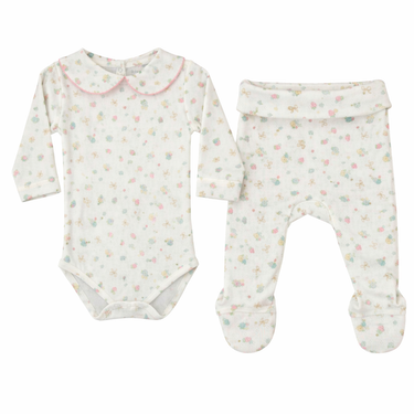 Nia Collar Onesie and Footed Legging, Strawberry Field