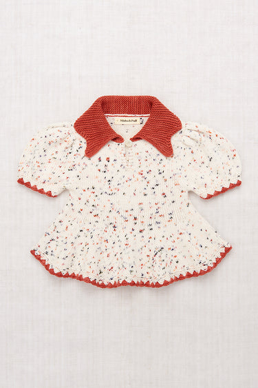 Crochet Trim Puff Top, Picnic Confetti