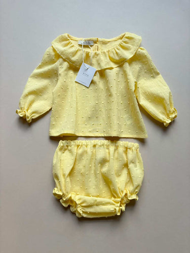Exclusive Claudine Blouse and Olive Bloomers, Sunshine Swiss Dot