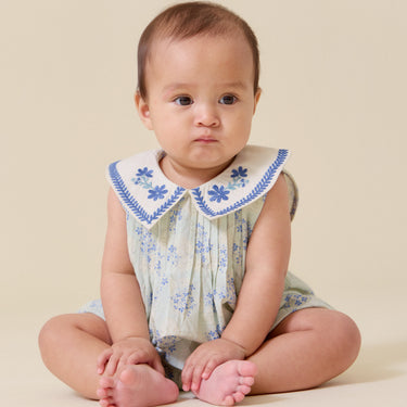Sofia Baby Romper, Minty Floral Print