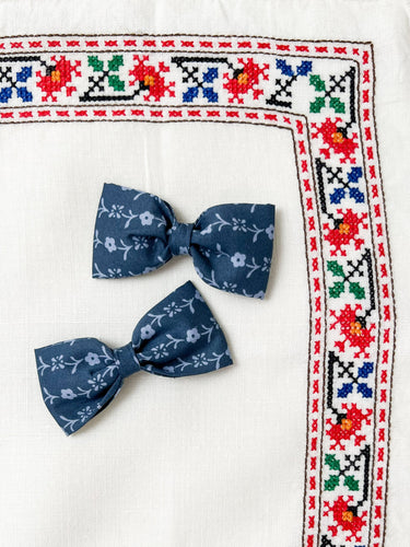 Set of Two Baby Bows, Needlework Blue