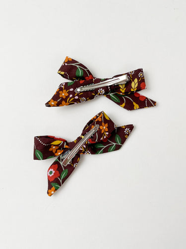Pigtail Hair Bows, Liberty Daisy Brown
