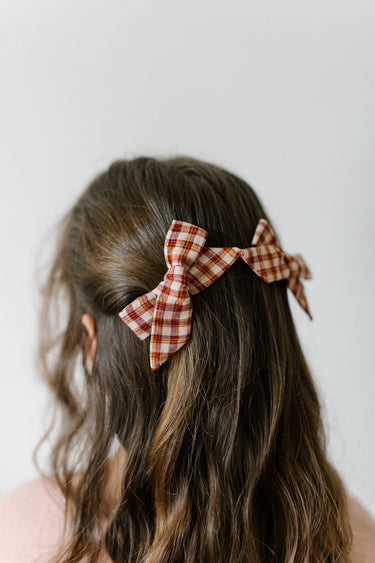Pig Tail Hair Bows, Redwood Plaid