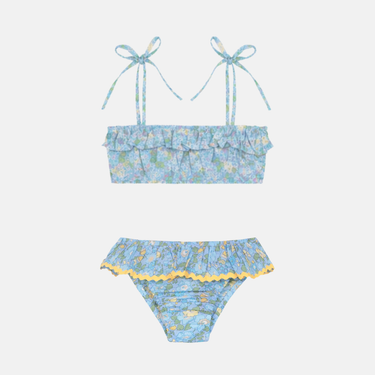 Cotton Ruffle Bikini, Liberty Betsy Azzurro