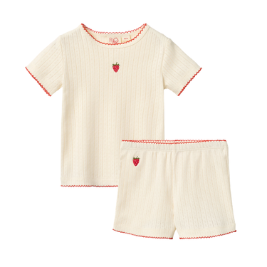 Flora  Pointelle Blouse and Short Set, Cream
