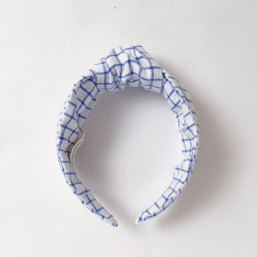 Knotted Hairband, Blue Check Linen