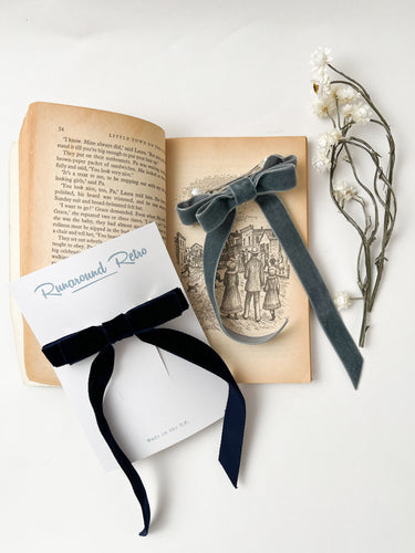 Velvet Hair Bow, Slate