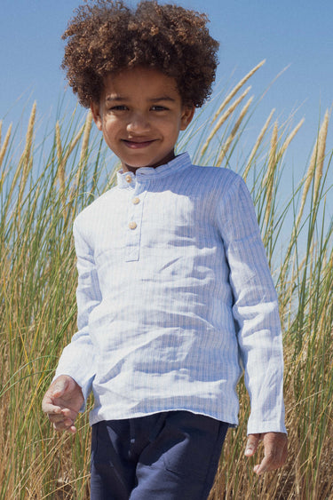 Emile Linen Shirt, Blue Stripe