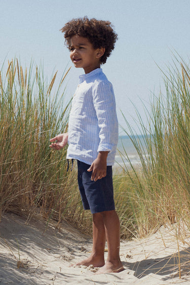 Emile Linen Shirt, Blue Stripe