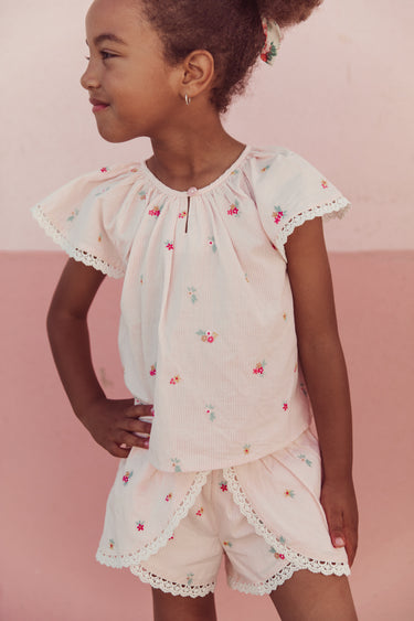 Antonia Top, Pink Bouquet Stripes