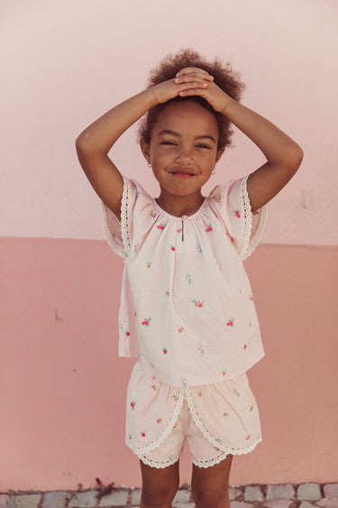 Antonia Top, Pink Bouquet Stripes