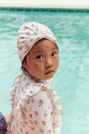 Aurelie Swimsuit, White Felicita Flowers