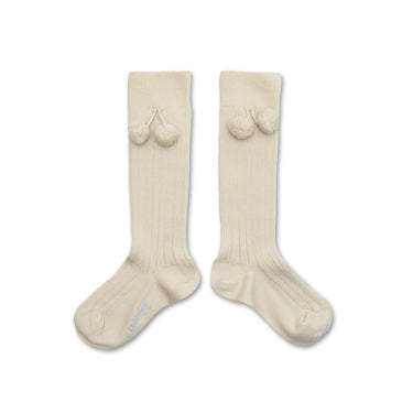 Diane Ribbed Knee Socks with Pompoms, Doux Agneaux